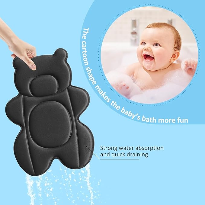 Infant Baby Bath Cushion,Fits Inside Most Baby Bathtubs, Breathable Soft Baby Bath Support Seat,Baby Bath Pad Bath Pillow for Bathtub,Newborn Bath Mat with 4 Suction Cups (Black)