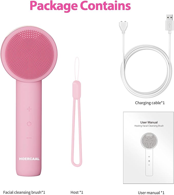 Facial Cleansing Brush Electric – Rechargeable Silicone Face Scrubber, Waterproof Vibrating Cleaner with 5 Adjustable Intensities for Deep Cleansing and Exfoliation (Pink)