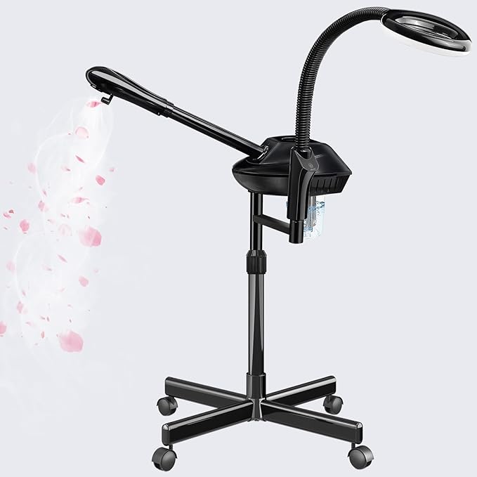 Professional Facial Steamer on Wheels,2 in 1 Face Steamer with 5X Magnifying Lamp and Ozone Function for Home and Beauty Spa Use