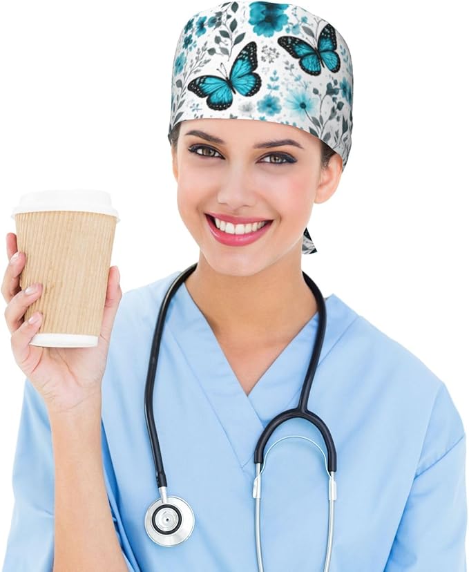 Working Cap Scrub Caps with Sweatband Adjustable Tie Back Hat Nurse Surgical Caps Unisex