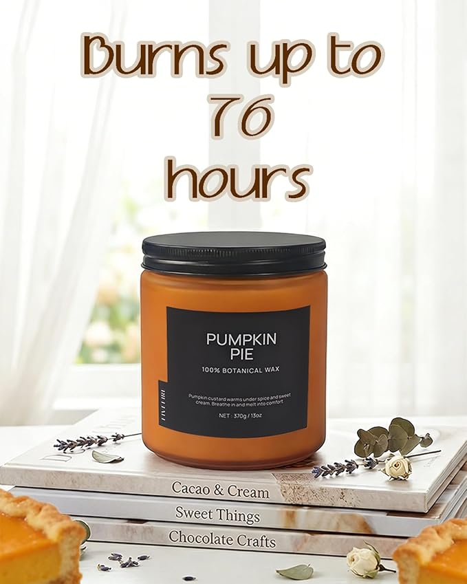 Pumpkin Pie Home Scented Candles, 13oz Organic Soy Wax, 76-Hour Clean Burning, Natural Candles Non Toxic, Warm & Spicy Fall Harvest Scent for Relaxation, Aromatherapy Housewarming Candle for Men Women