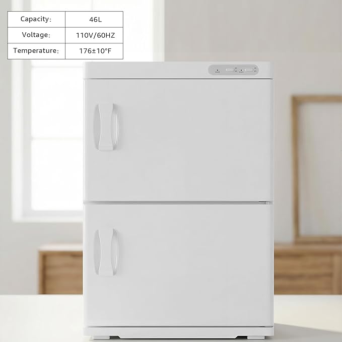TABU Hot Towel Warmer Cabinet, 46L Extra Large Professional Towel Heater with Stainless Steel Racks & Water Drip Tray, for Spa, Salon, Barber and Home,White