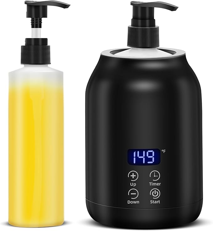 Massage Oil Warmer, Yofuly Electric Massage Oil Digital Heater with Two Oil Bottles, Portable Body Lotion Warmer Cream Heated Dispenser for SPA, Salon and Home Use, Black