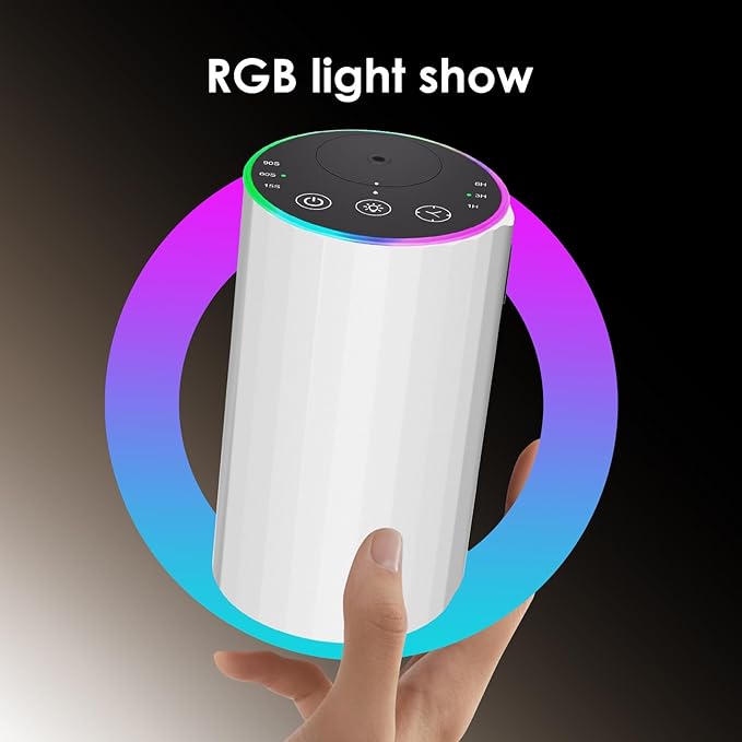Waterless Essential Oil Diffuser, 7 Colors LED Light, Battery Powered Mini Scent Air Machine, Aromatherapy Mist Diffuser for Home Room Car Office，Black Aluminum Alloy (Black) (White)