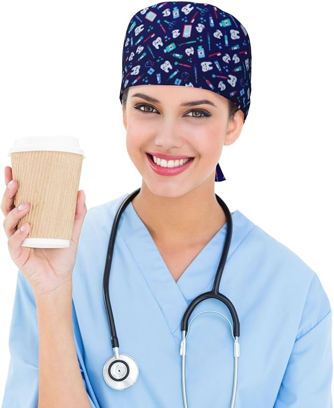 Working Cap Scrub Caps with Sweatband Adjustable Tie Back Hat Nurse Surgical Caps Unisex