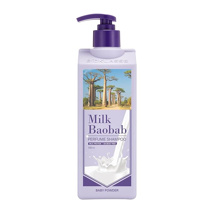 Milk Baobab Hydrating Shampo, Nourishing Korean Hair Care, Long-Lasting Baby Powder Fragrance, Hydrolyzed Keratin, Paraben-Free, 16.9 fl oz