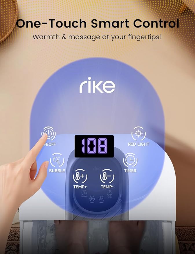 RIKE Collapsible Foot Spa with Fast PTC Heating and Massage, 14 Temp Control Precise Heated Foot Bath, Smart Digital Touch Screen & Ambient Light, Space-Saving Design, Ideal Mothers Day Gifts for Mom