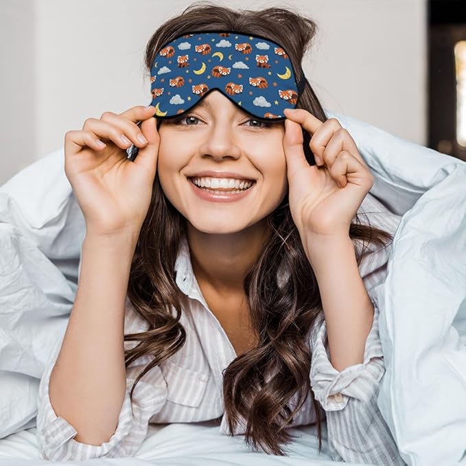 Red Panda Silk Sleep Mask Stars Moon Cloud Night Blue Sleeping Soft Eye Shade Cover for Men Women Boy Girl Airplane Travel with Elastic Strap