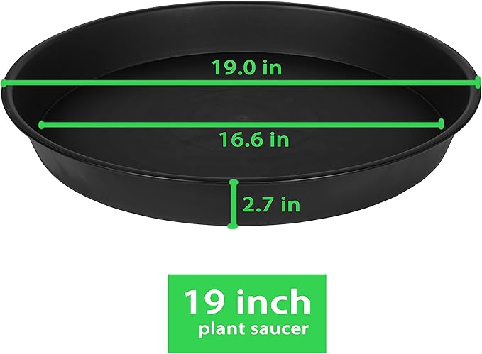 4 Pack of 18 19 inch Plant Saucer Drip Tray, 17 19 21 23 25 27 inch Heavy Duty Large Deep Plant Saucers for Pots, Plastic Flower Planter Water Trays for Indoors Outdoor (19", Black)