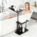 3 Layer Bathtub Tray Table,Bamboo Swivel Bathtub Side Table Height Adjustable,Freestanding Bathtub Tray for Tub Against Wall,Bathtub Accessories&Bathroom Organizer for Luxury Home Spa (Black1)