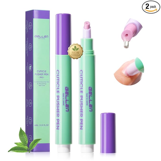 GELLEN 2Pcs Cuticle Pusher Oil Pen - 6ml Large Capacity Nail Oil Pen with Ceramic Cuticle Pusher, One-Click Cuticle Remover Pen for Hands & Feet, Nail Care Pen for Hangnails & Dry & Damaged Nails
