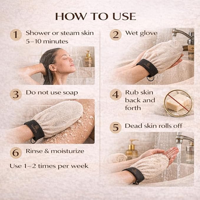 Moroccan Kessa Exfoliating Glove – Soft Hammam Exfoliating Mitt – Dead Skin Remover for Sensitive & Delicate Skin – Body Exfoliator – Made in Morocco