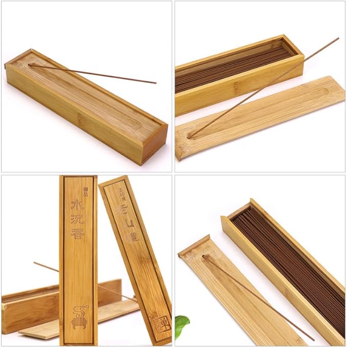 HEALLILY Bamboo Incense Stick Holder and Storage Box with Ash Catcher Portable Incense Storage for Yoga Spa Home Fragrance 8.85 X 1.96 X 1.18 Inches