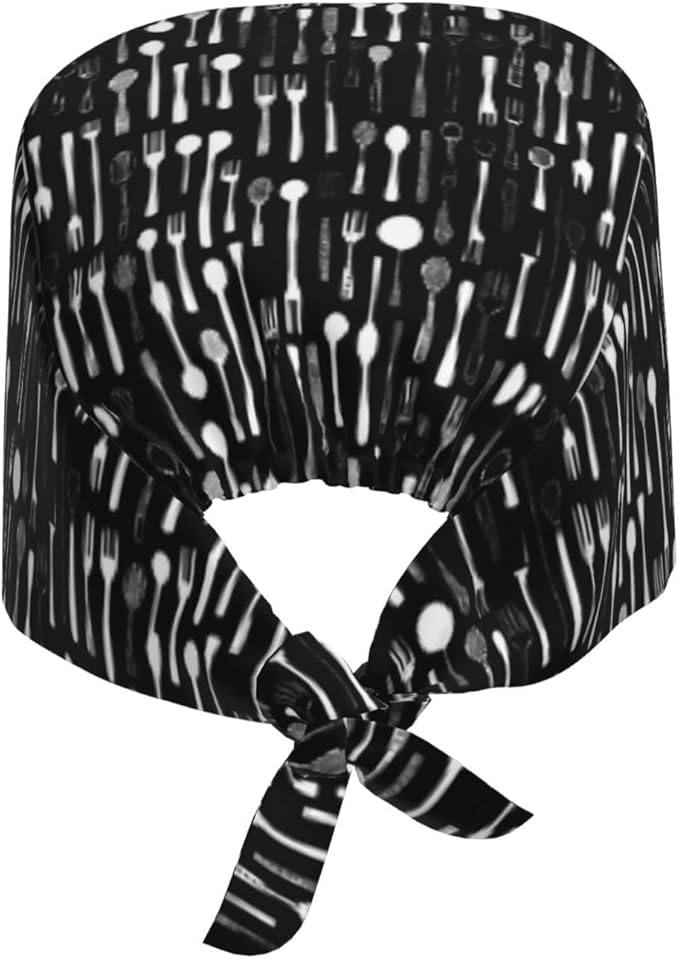 Scrub Cap for Women and Men Boho Black Leaf Pattern Adjustable Breathable Sweatband Hat for Work Kitchen Spa Shower Daily Use