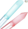Curvlife 2-Pack Glass Cuticle Pushers with Leather Cases, Crystal Nail File Sticks for Cuticle Remover & Nail Care, Washable Reusable Manicure Tools for Natural & Acrylic Nails