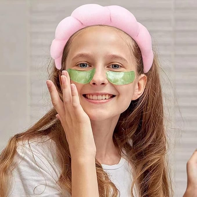Luckybear Spa Headband for Washing Face, Velvet Makeup Headband with Face Wash Wristbands - Nude