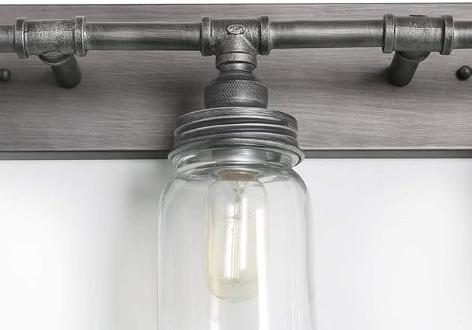 LNC 24'' Large Bathroom Light Fixtures, Industrial 3 Mason Jar Vanity Light with Antique-Silver Brushed Finish