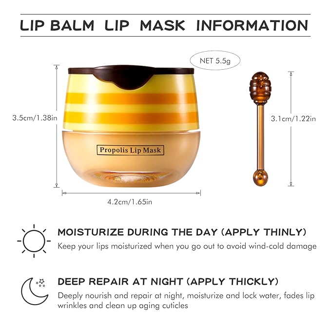 4 PCS Honey Lip Balm Pot, Honey & Strawberry & Watermelon & Apple Lime Lip Mask, Reduces Lines, Hydrate & Moisturizing Skin Care, Prevention Dry Cracked Lips Repair Treatment, 5.5g*4