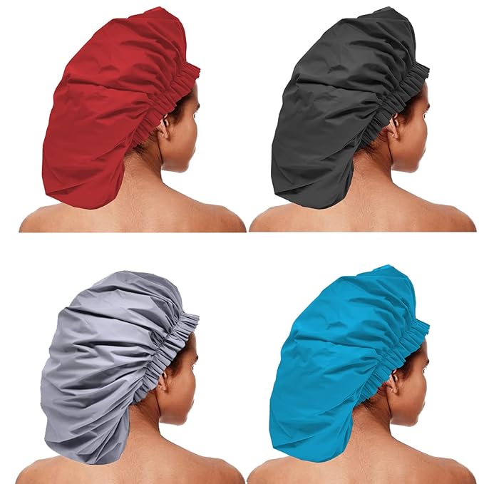 ELEBOX 4 Pack Premium Collection Super Jumbo Shower Cap Extra Large Shower Caps for Braids Shower Bonnets Women Waterproof Hair Caps for Spa Salon Shower Hat
