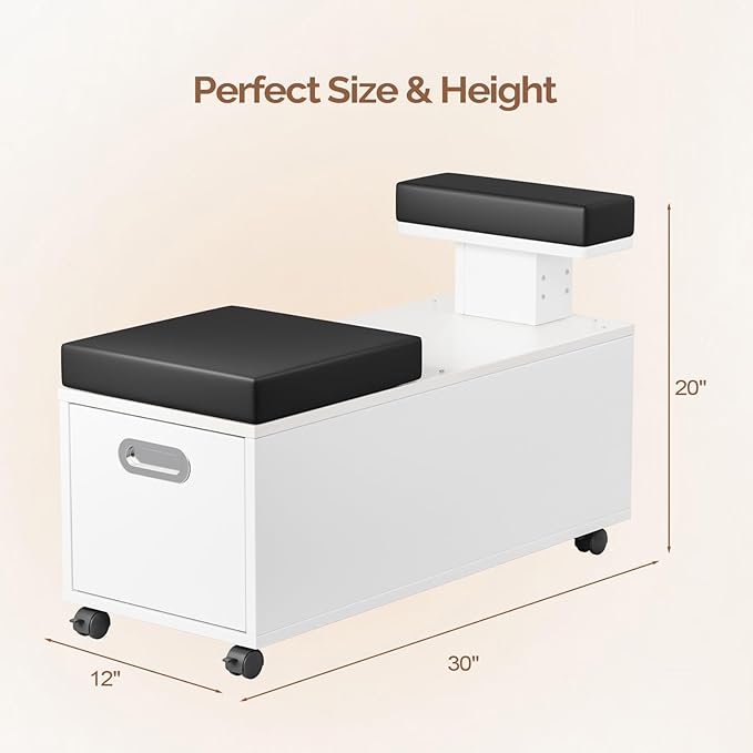 OmySalon Pedicure Cart, Foot Bath Trolley with Storage Drawer & Foot Rest, Pedicure Chair Stool for Esthetician Manicure & Foot Massage, Beauty Spa Salon with Locking Wheels, White