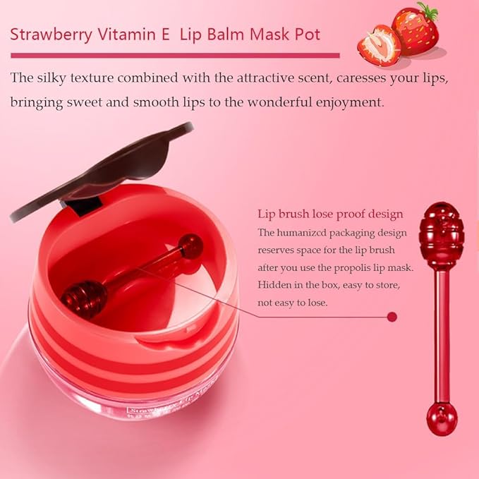 8PCS Bee Lip Balm Pot, Fruit Moisturizing Propolis Lip Mask, Lip Mask Overnight Moisturizing Lip Balm Hydrating Prevention Dry and Crack Lip Scrubs Exfoliator Lip Wrinkle Care Products (SET B)