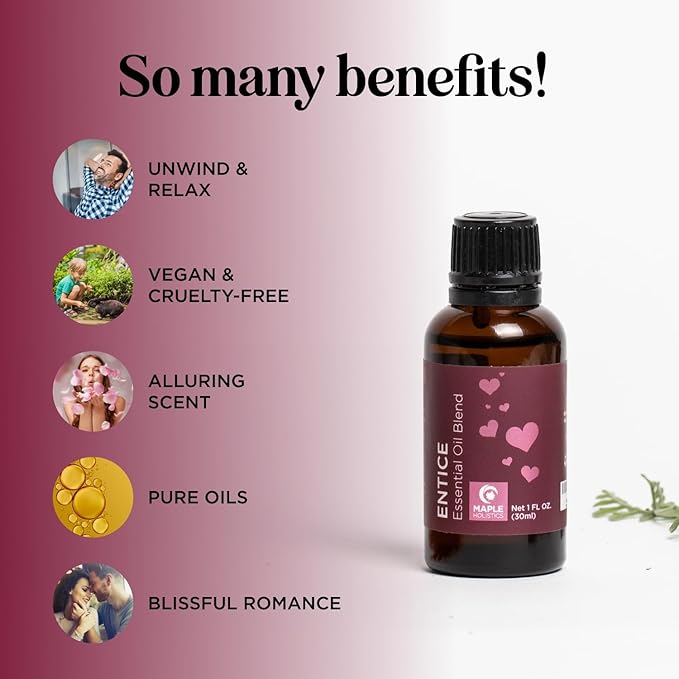 Entice Essential Oil Blend for Diffuser - Passionate Blend of Aromatherapy Oils for Couples with Lavender Palmarosa Clary Sage and Ylang-Ylang Essential Oil - Ignite the Romance Essential Oils Blend