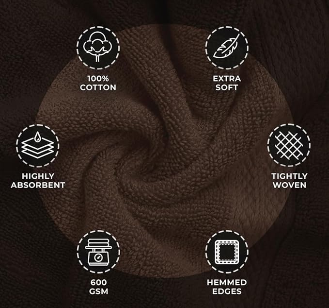 Avalon Towels Brown Bath Towels Set of 4 pcs (27x54 inches), 100% Cotton Towel Absorbent and Quick Dry Brown Towels for Bathroom, Super Soft and Perfect for Daily Use