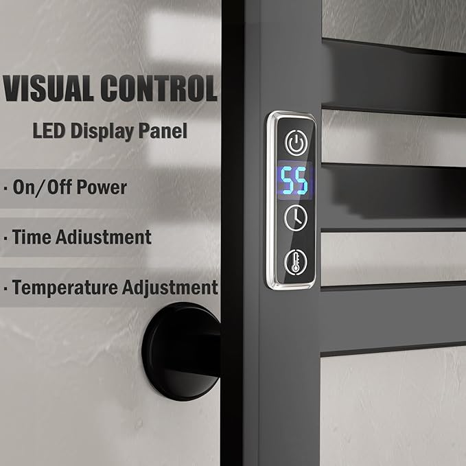 Electric Towel Warmer Rack for Bathroom, 110V 150W Heated Towel Rack with LED Display & 8H Timer, No Drilling/Wall Mounted