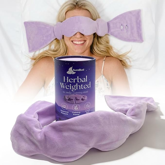 Weighted Eye Mask - Premium Plush Herbal Sleep Mask with 0.5 lb Naturally Lavender Pack for Heat or Cold Use, Contoured Full-Wrap Comfort, 100% Blackout for Rest & Travel (Lavender)