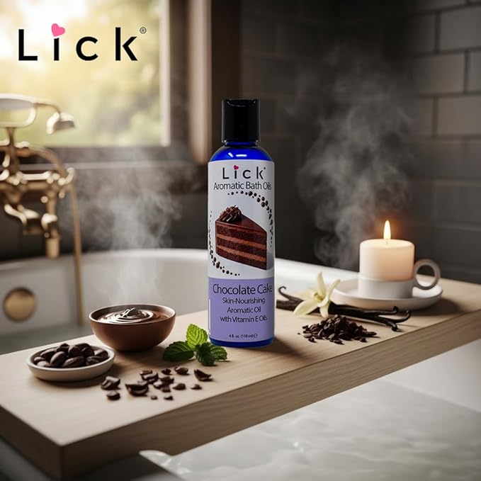 Lick Chocolate Cake Aromatic Bath Oil - Indulgent Dessert Blends - Aromatherapy Soak Oils for Skin Softening, 4 oz