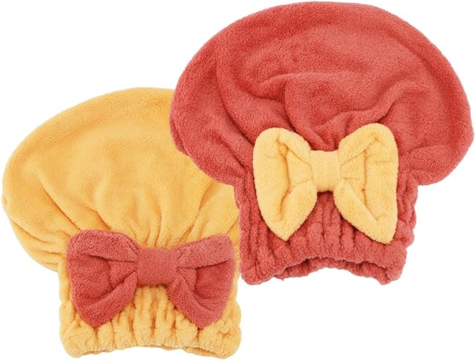 2Pcs Microfiber Hair Towel Wrap for Women Hair Drying Cap Hair Plopping Cap Hair Drying Towel Wrap Head Towels Wrap for Women Curly Hair (Red and Yellow)