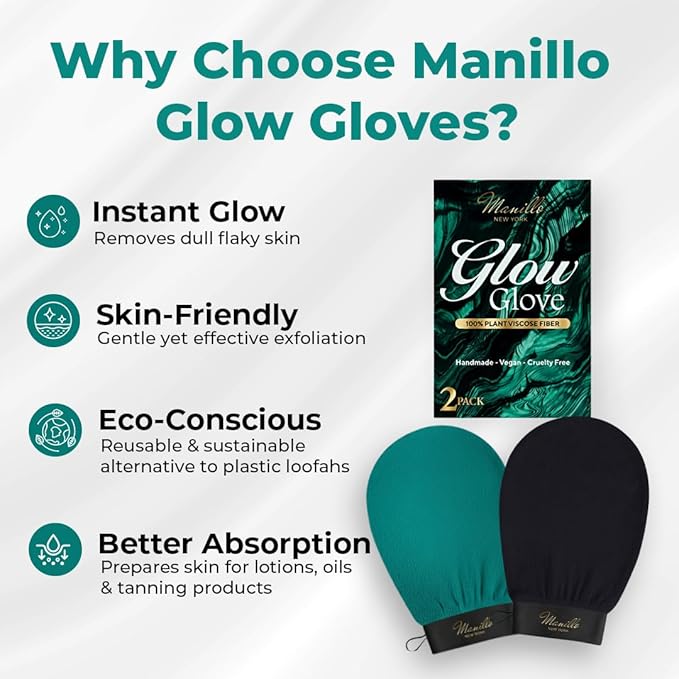 Manillo exfoliating Glove Exfoliating Mitt for Body (2pc) – 100% Vegan Viscose Traditional Body Scrub Glove Kessa Korean Washcloth – Body Exfoliator for Self-Tan Removal & Keratosis Pilaris