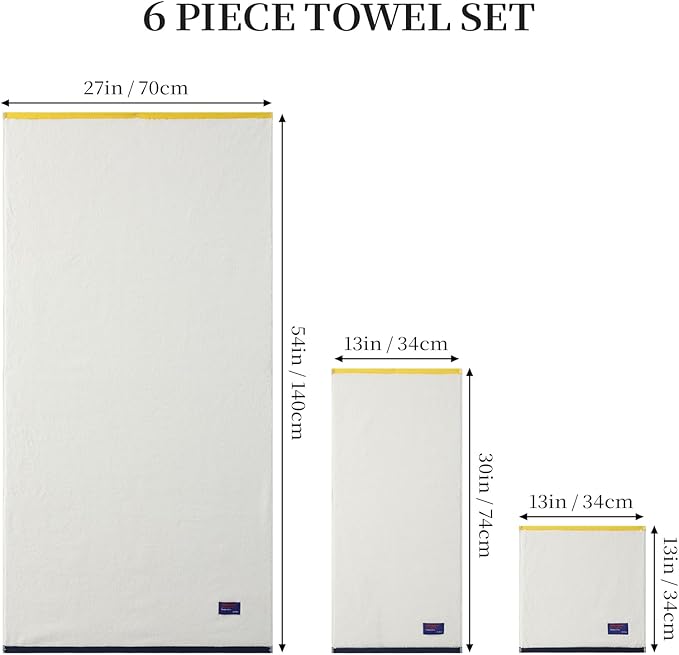 REDKISS 6 Piece Luxury Bath Towel Set, 2 Bath Towels, 2 Hand Towels, 2 Washcloths, 100% Cotton Ultra Soft Highly Absorbent Quick Dry Towels for Bathroom, Gym, Spa, Hotel, White