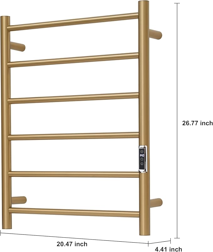 Heated Towel Racks for Bathroom, Wall Mounted Electric Towel Warmer Racks with Timer & Temperature Control, 6 Bar Stainless Steel Towel Heater for Bathroom, Brushed Gold, Plug-in