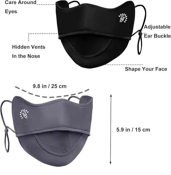 2Pcs UV Face Mask, Sun Masks for Women, Cooling Breathable Face Cover for Outdoors, Washable Reusable