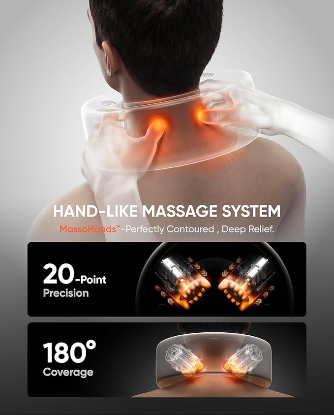 Bluvol Nest 10 Ultra Immersive Heated Neck Massager, Therapist-Style Deep Tissue Pain Relief, 360° Spatial Audio, Cordless Massager for TV Watching, Gaming, Office Work, Grey
