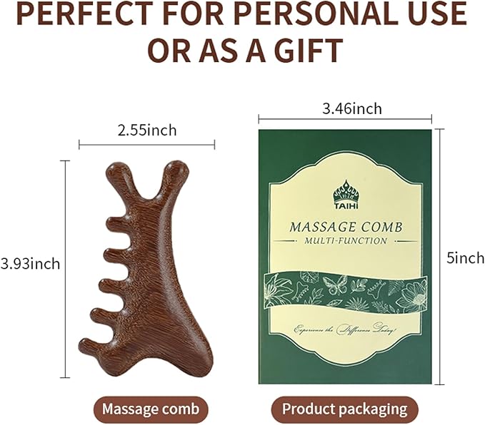 TAIHI Wooden Scalp Massager Comb, 100% Natural Wood Massage Comb for Hair Growth, Stress Relief, Multi-Function Gua Sha Tool for Head Face Neck, Anti-Static Wooden Comb for Women Men All Hair Types