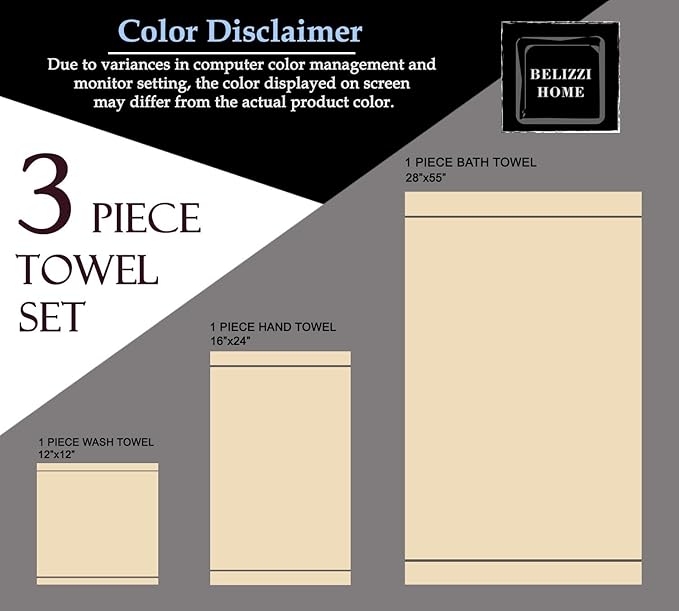 Belizzi Home Ultra Soft 3 Pack Cotton Towel Set, Contains a Bath Towel 28x55 inch, a Hand Towel 16x24 inch & a Wash Coth 12x12 inch, Ideal Everyday use, Compact & Lightweight - Kiwi Green