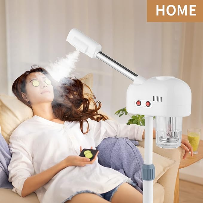Facial Steamer Professional with Hot Mist Ozone Function, 3X LED Magnifying Lamp, Face Steamer for Home and Salon Spa Use, 360° Rotatable Nozzle & Adjustable Height
