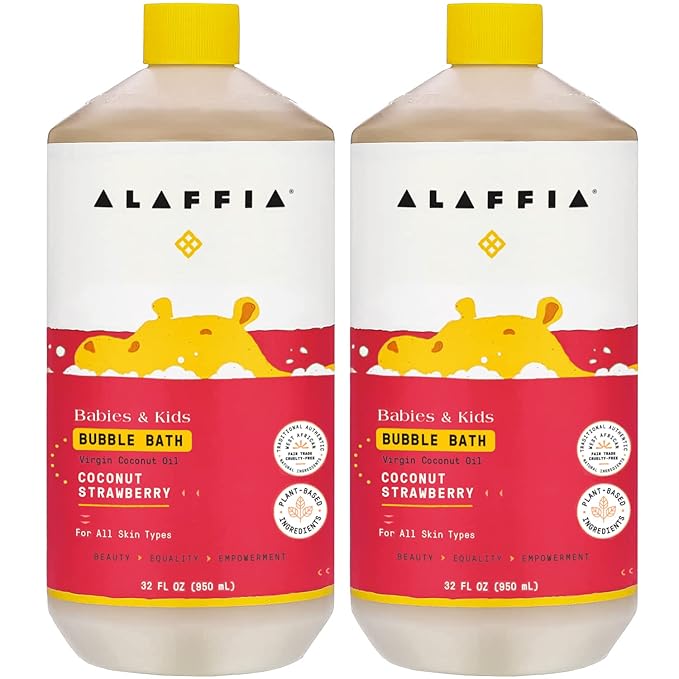 Alaffia Bubble Bath for Babies & Kids, Coconut Strawberry 2-Pack – Long-Lasting, Moisture-Rich Bubbles with Coconut Oil, 32 Fl Oz Ea