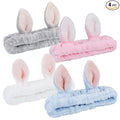 4 Pack Elastic Makeup Headbands for Women, Girls' Soft Flannel Bunny Ears Headbands Head Wraps, SPA Headband Hair Band for Washing Face