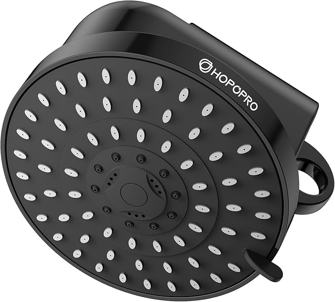 High Flow Filtered Shower Head, HOPOPRO 5 Modes High Pressure Fixed Showerhead with NSF Certified Filter Replacement Cartridge, Remove 99% Chlorine, Improves Skin Hair Condition (6 Inch Black)