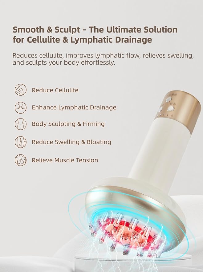 Yuonry Lymphatic Drainage Massager & Anti Cellulite Massage Tool, Reduce Stretch Marks & Cellulite, for Legs, Arms & Belly, Body Sculpting Machine with Microcurrent, Light, Heat & Vibration,White