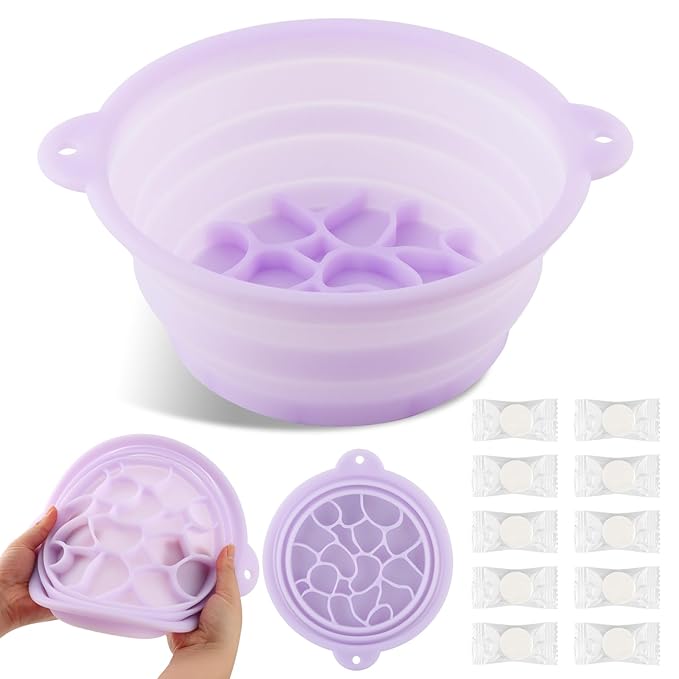 Face Bowl for Ice with Built-In Ice Tray, Collapsible Silicone Facial Ices Bath Bowl for Cold Plunge Therapys, Skin Tightening & Acne Relief, Portable Spa Tool for Home Travel (COLOR:purple)