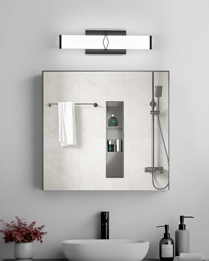 Bathroom Light Fixtures Over Mirror,16inch Modern Vanity Lights for Bathroom,20W 2000lm Dimmable LED Vanity Light Bar,Black Vanity Lighting Fixtures,5700K Cool White,ETL Certified