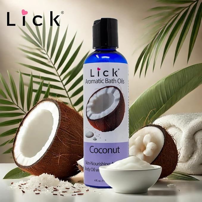 Lick Coconut Aromatic Bath Oil - Tropical Aromas Set - Soothing Bath Soak Oils, 4 oz
