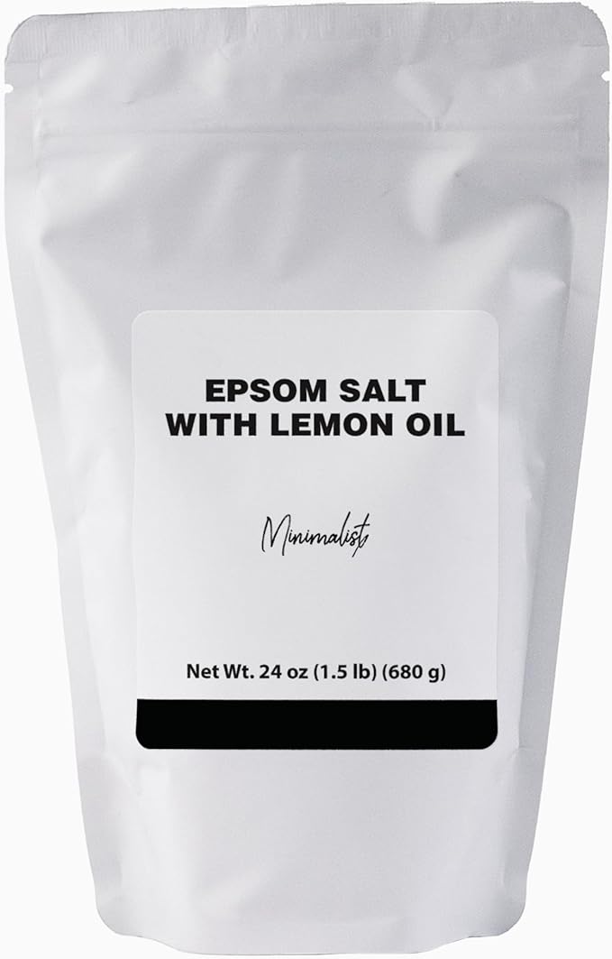 Minimalist Epsom Salt with Lemon Oil, Perfect for Scented Baths and Foot Soaks, Packaged for Convenience in a Refillable Bag (24 Ounce)