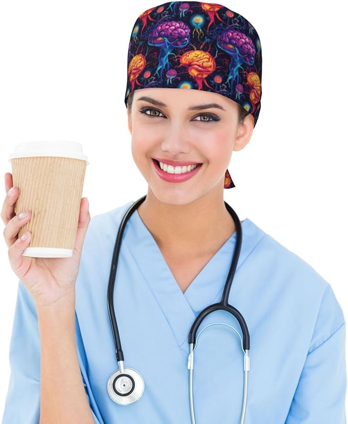 Alligator Ice Cream Working Cap, Scrub Cap with Sweatband, Adjustable Tie Back Hat Breathable Headgear for Women/Men