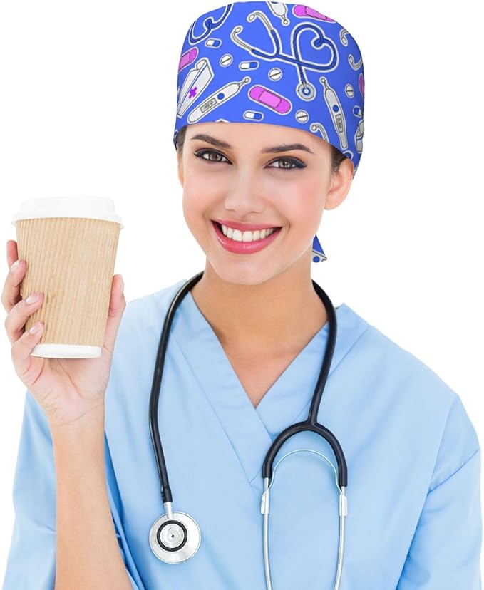 Working Cap Scrub Caps with Sweatband Adjustable Tie Back Hat Nurse Surgical Caps Unisex