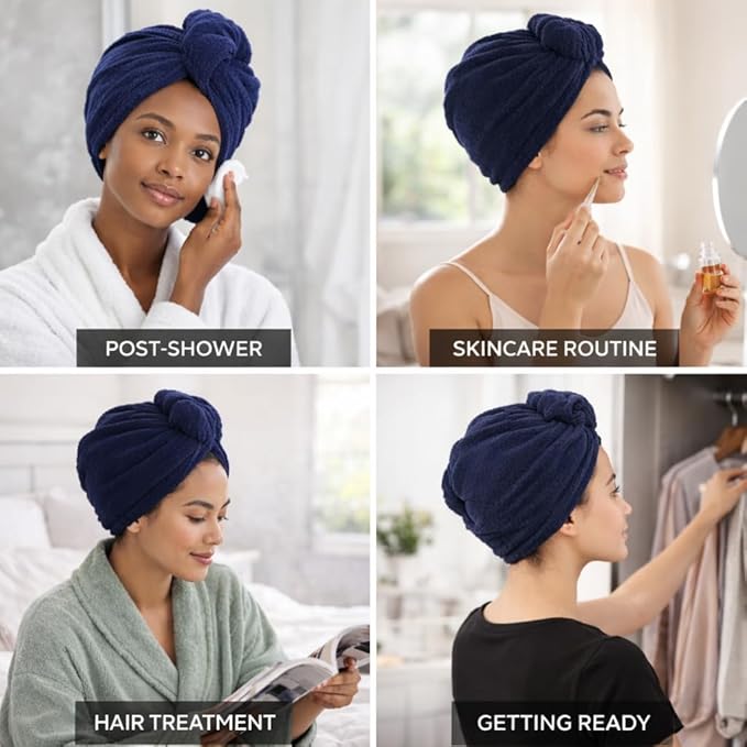 100% Turkish Cotton Hair Towel Wrap 2 Pack – Oeko-TEX Certified Quick Dry Turban for Wet Hair – Soft, Absorbent, Gentle on Curly & Long Hair – 10x26 Inch